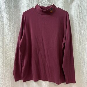 North‎ Crest Women 1X Burgundy Mock Neck Long Sleeve Top Leaf Embroidery